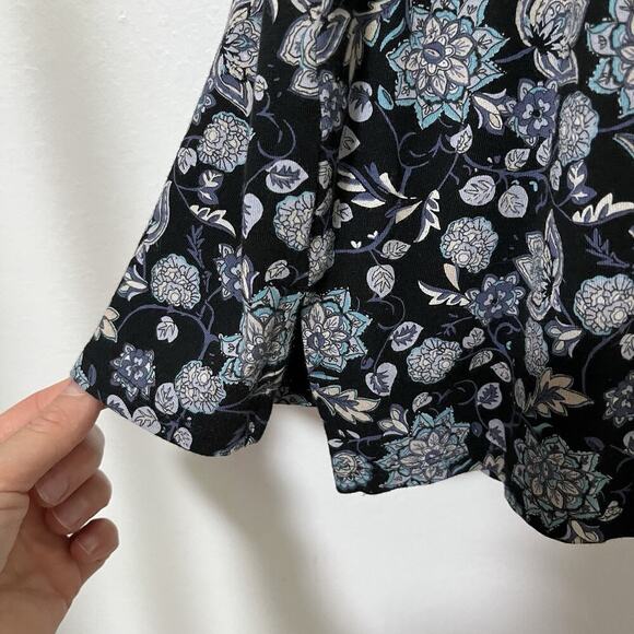 J Jill Luxe Supima Boat Neck Floral Tee Top Size LP Black Dark Cottagecore - Picture 4 of 7